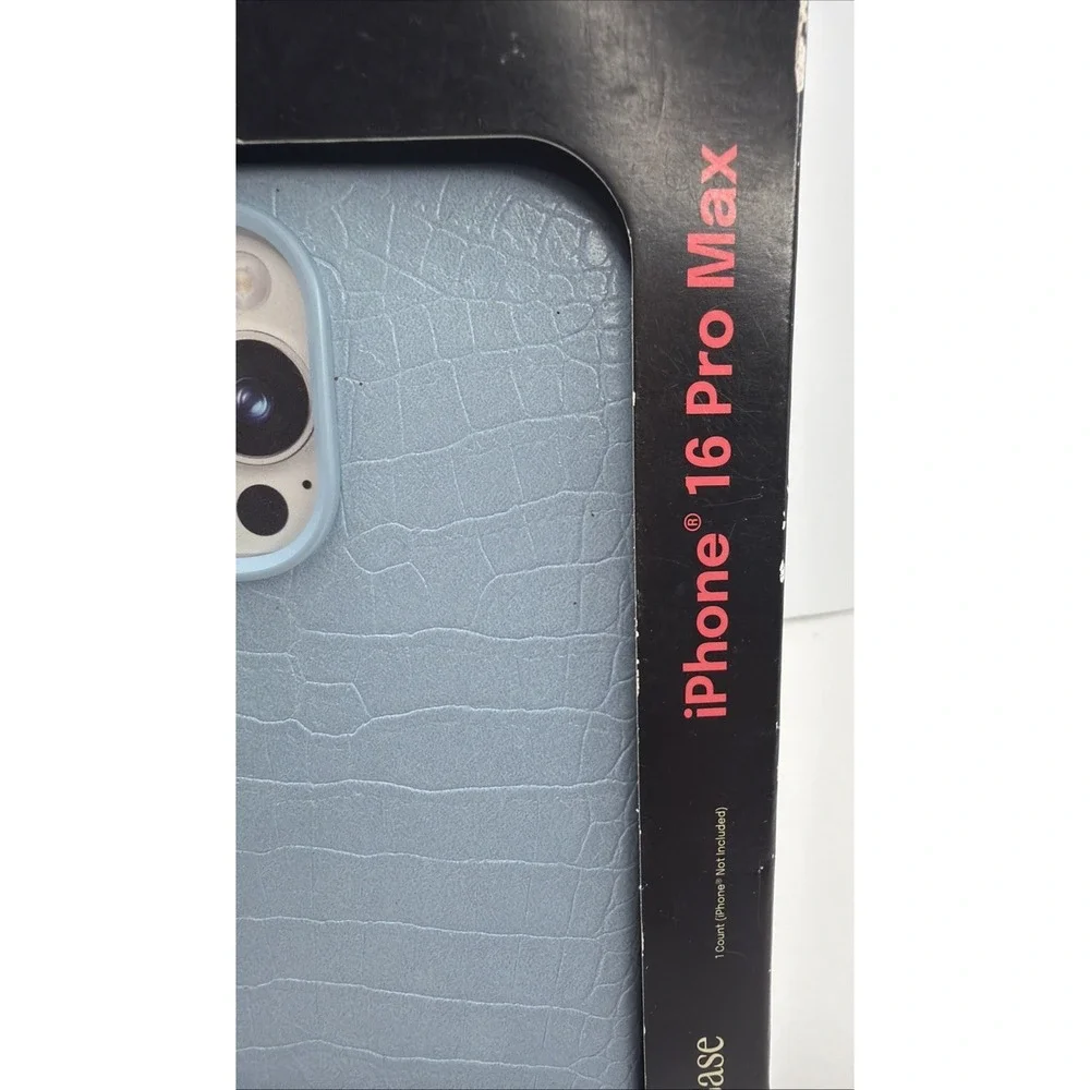 Hello Lux Blue Croc Faux Leather Phone Case for iPhone 16 Pro Max Dual Layer